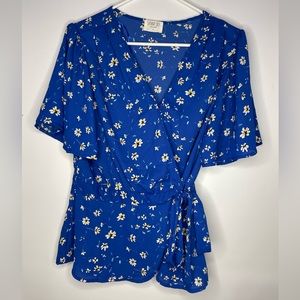 🔥 Blue Tie-Over Blouse